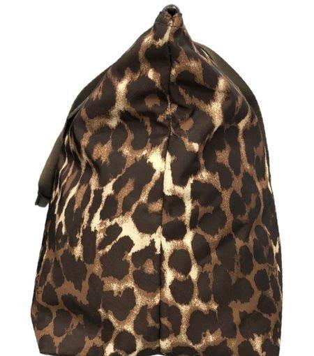 Coach brown leopard print nylon packable weekender tote with matching zip pouch, view 3
