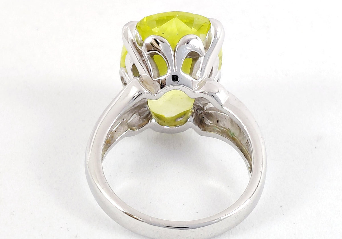 Silver-Tone Lime Green Cubic Zirconia Oval Statement Ring, Size 5.75
