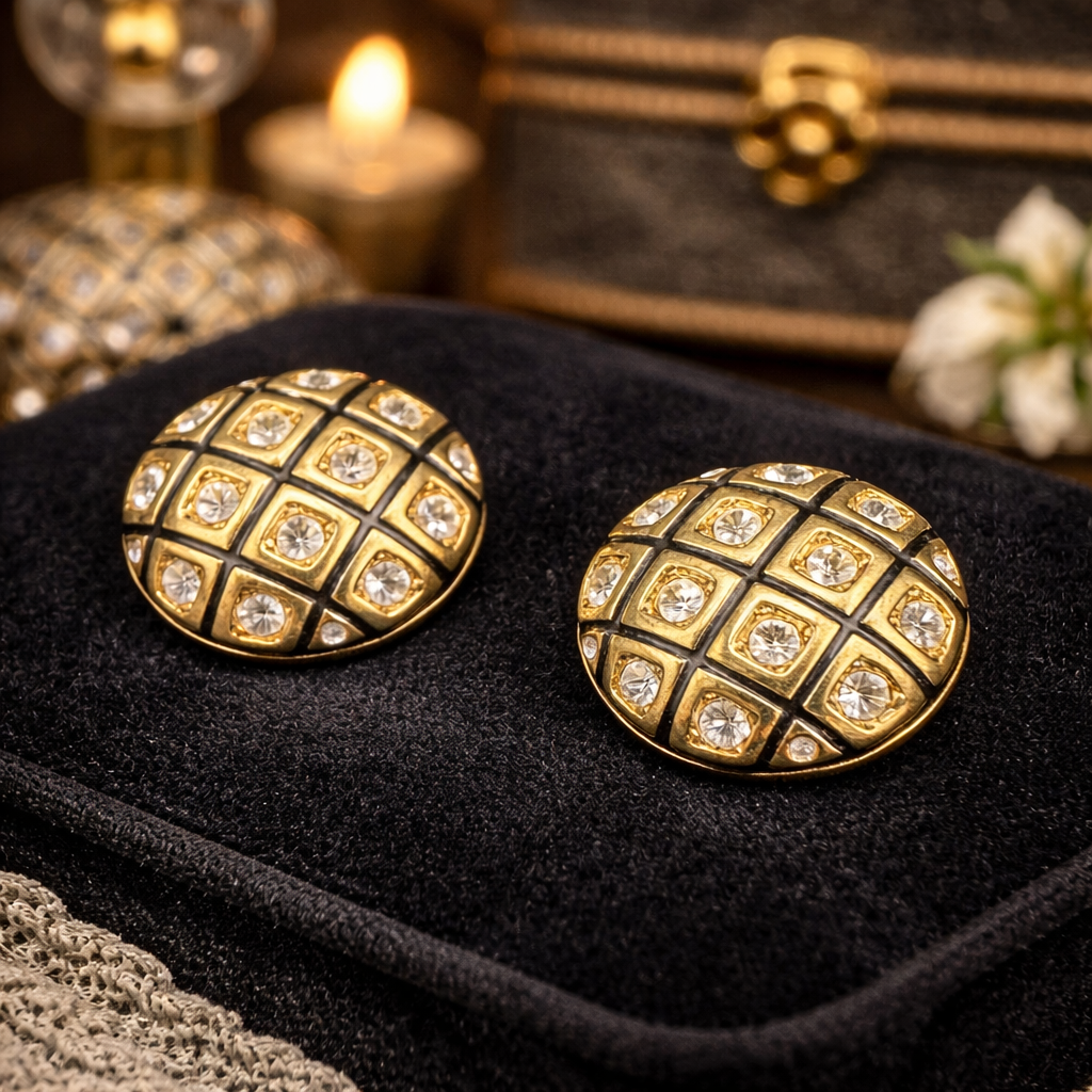 Swarovski Gold Tone Crystal Clip Earrings