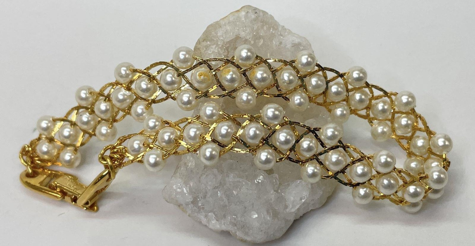 Vintage Napier Faux Pearl Braided Bracelet
