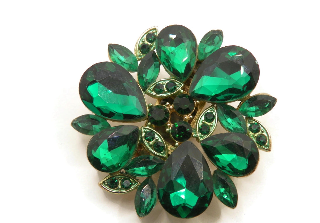 Vintage Gold Tone Green Rhinestone Cluster Stretch Cocktail Ring