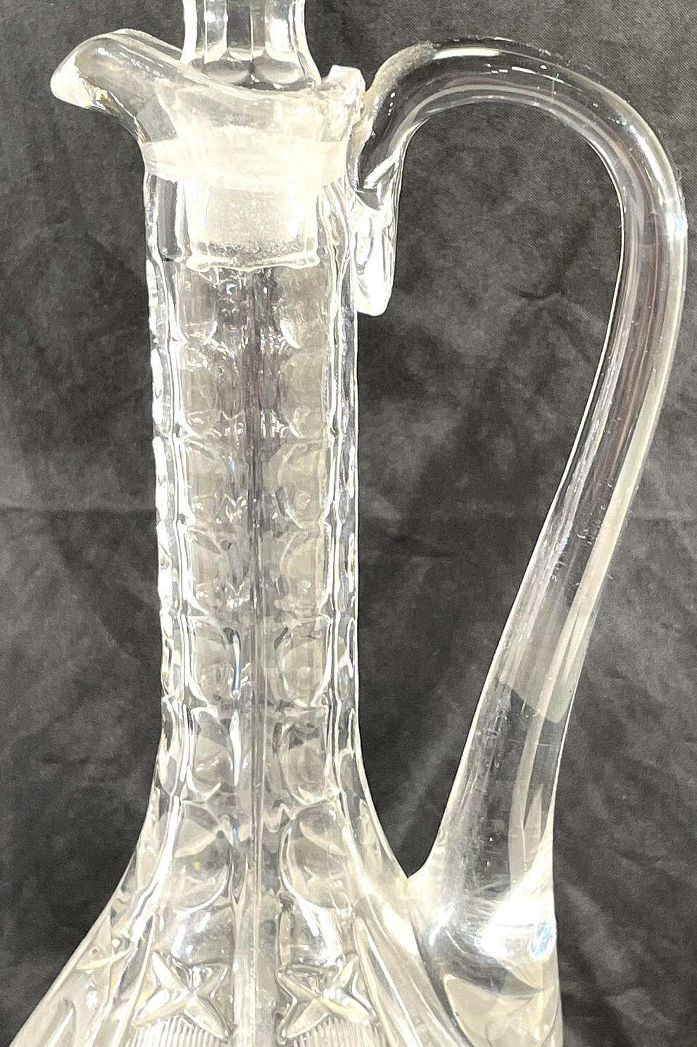 Vintage Pinwheel Cut Crystal Handled Claret Jug Decanter with Stopper