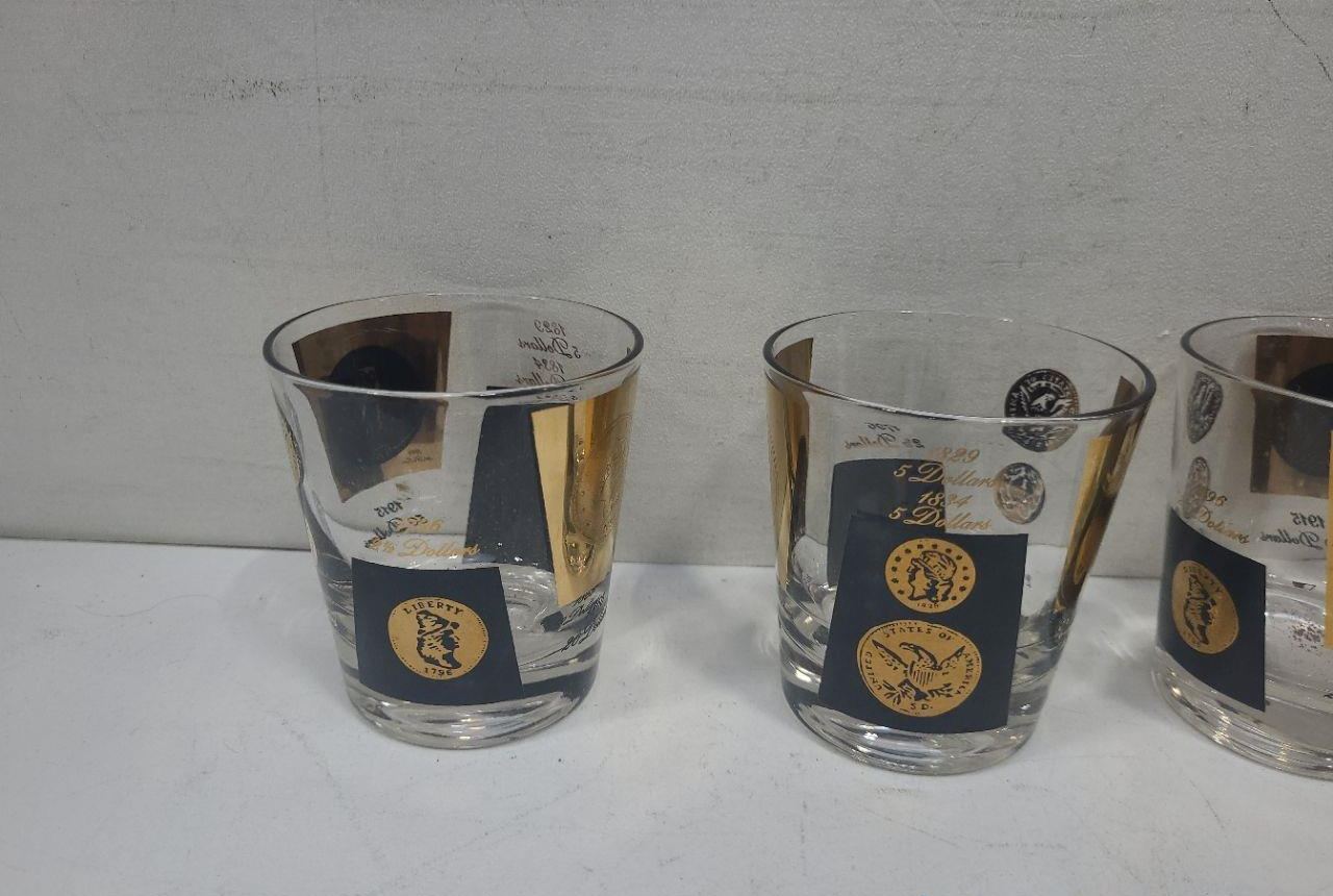 1960s Coin Barware Glasses Set of 6 – Gold & Black
