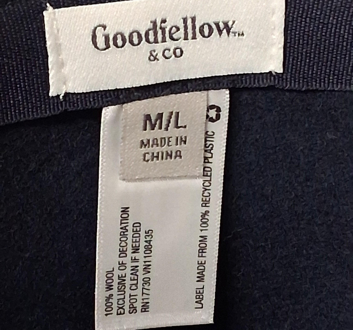 Goodfellow and Co navy wool fedora with brown hat band, view 3