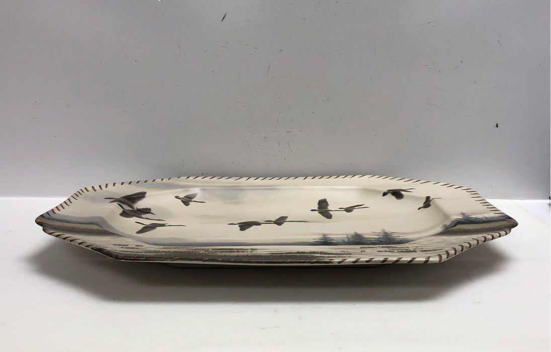 Octagonal Lenox Riverwood platter with marsh landscape and flying birds, view 7
