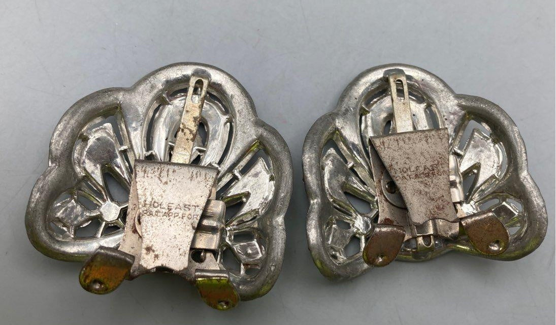 Vintage Holfast Art Deco Rhinestone Pavé Fan Shoe Clips / Dress Clips Pair
