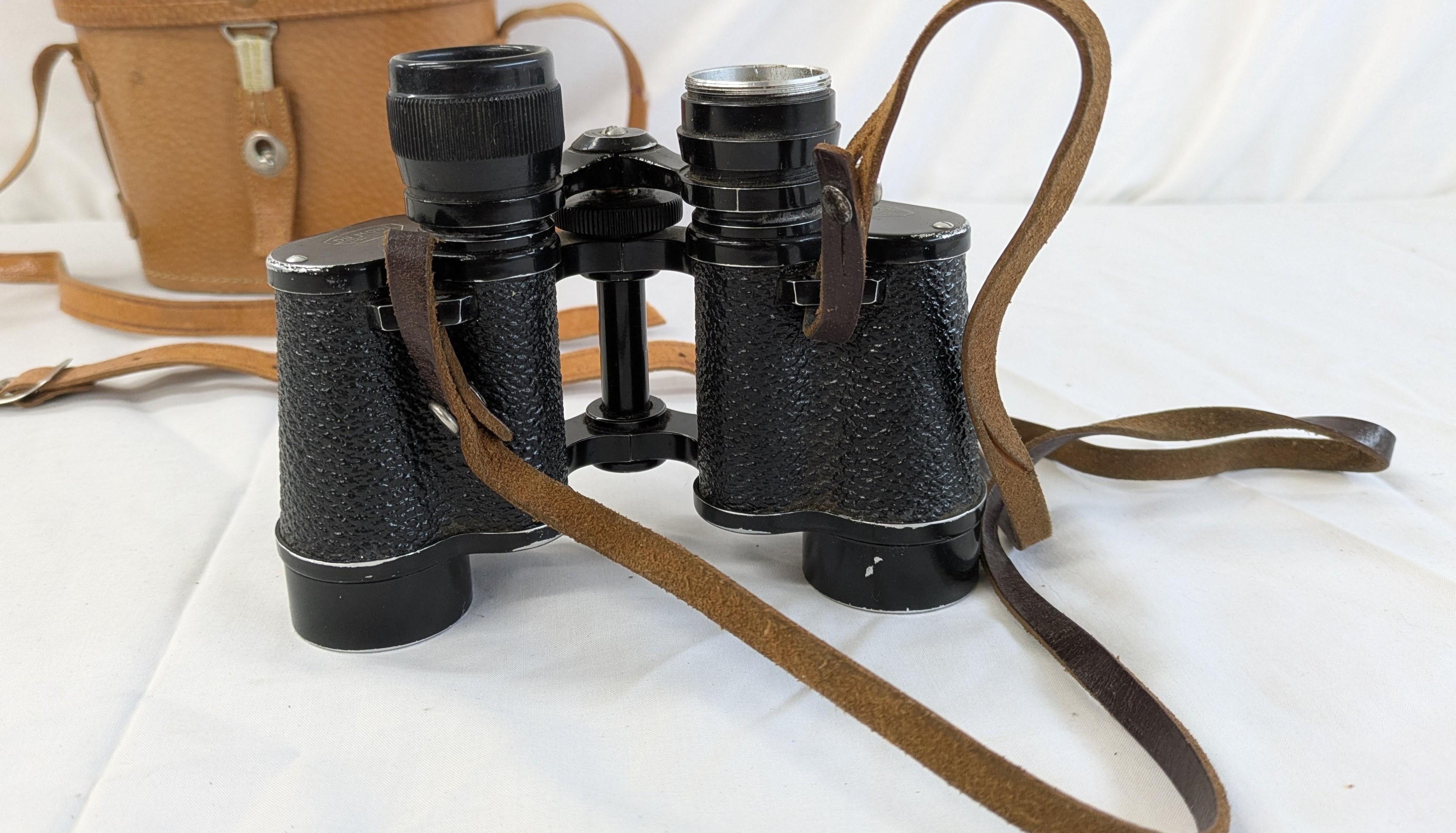 Vintage Dumont 8x30 Black Binoculars with Brown Case | Made in France Parts or Repair