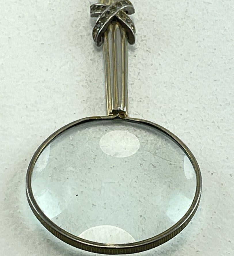 Vintage Rhinestone Magnifying Glass Pendant Necklace, 30 in. Long