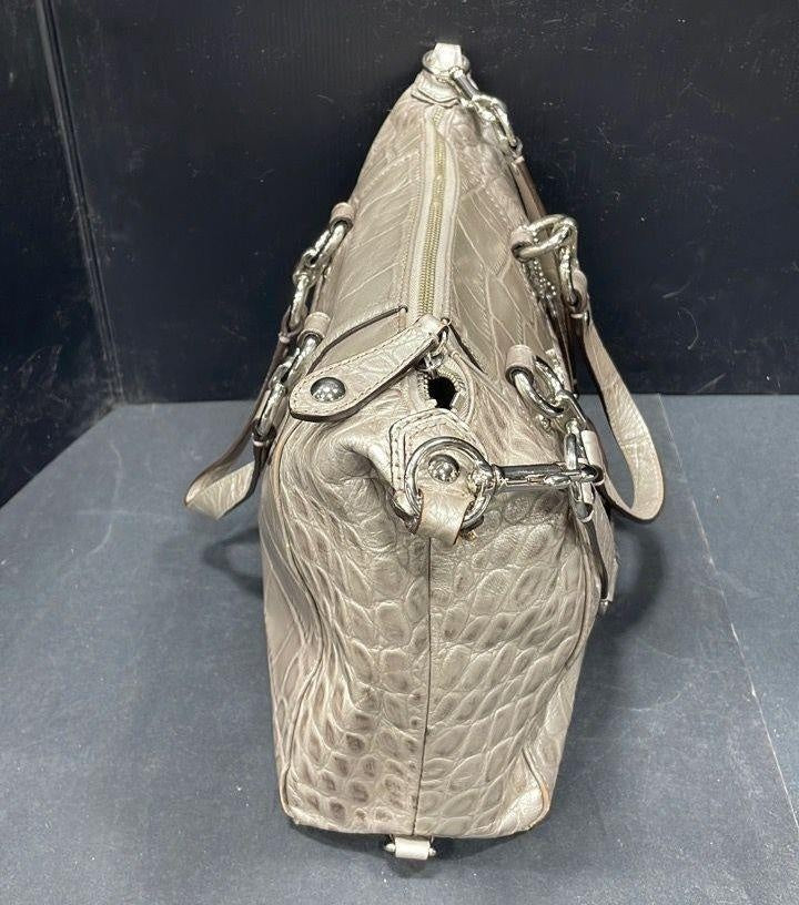 2012 Coach Ashley F20346 Metallic Silver Croc Embossed Leather Satchel