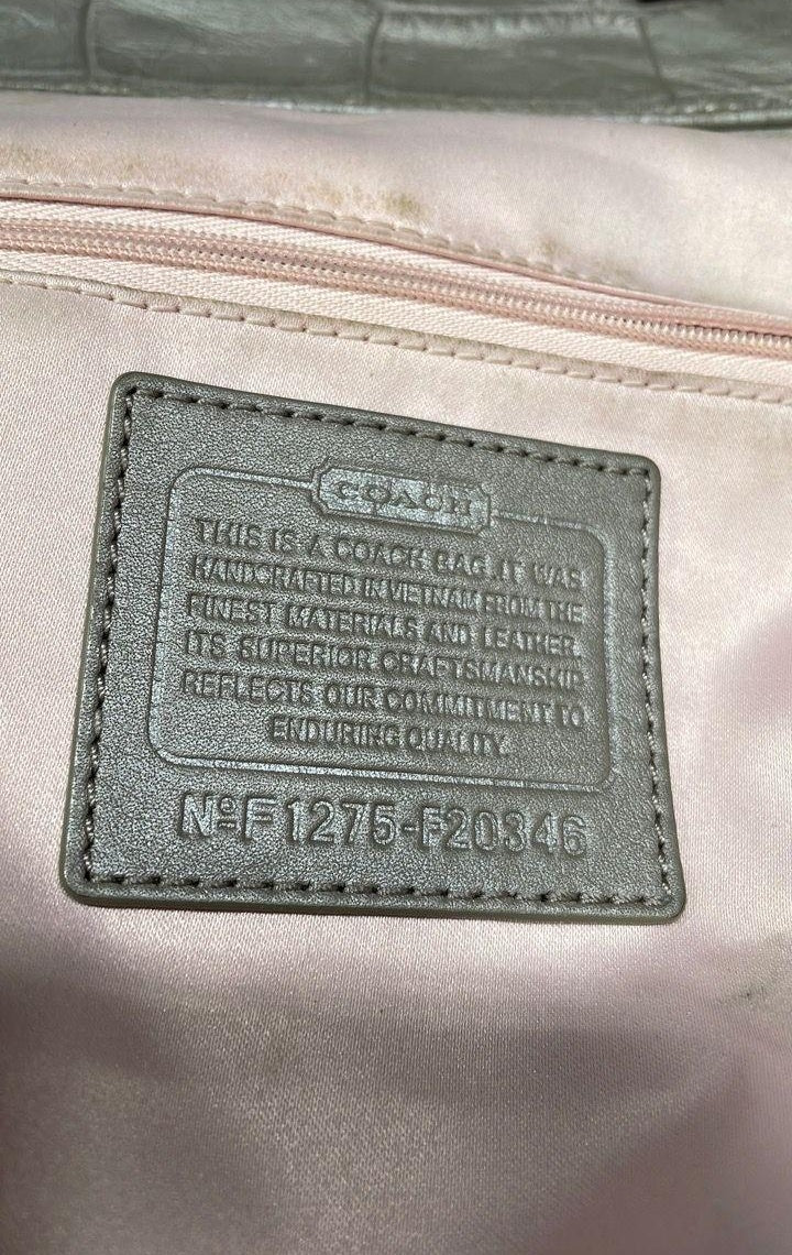 2012 Coach Ashley F20346 Metallic Silver Croc Embossed Leather Satchel