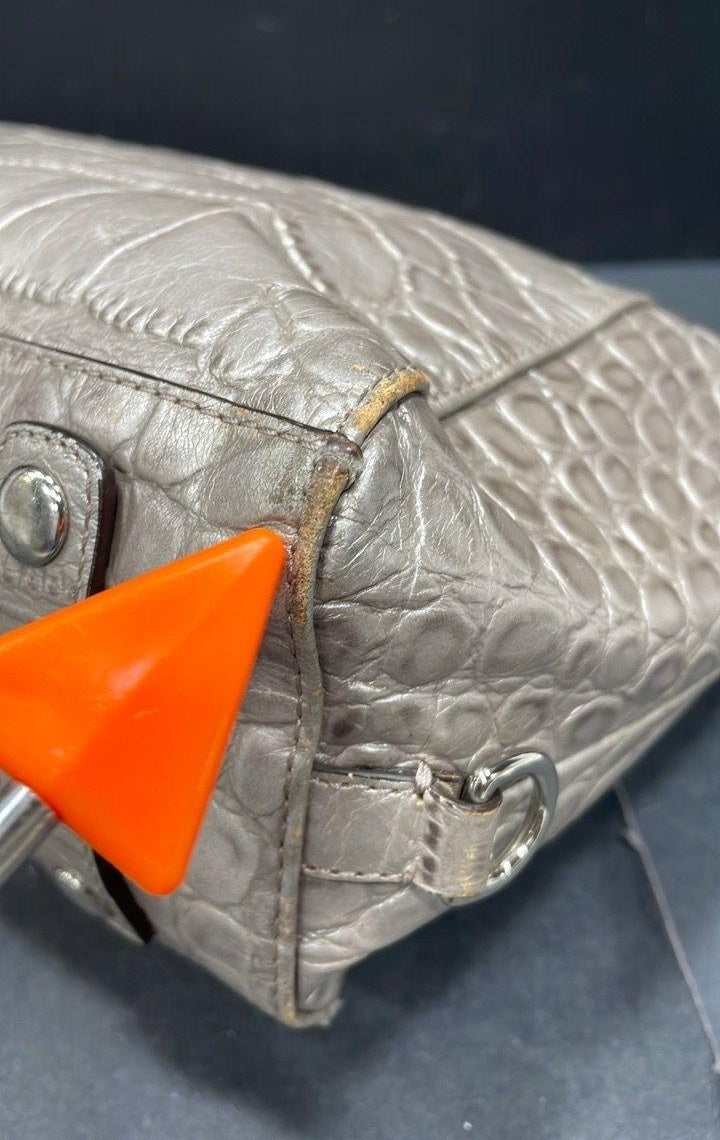 2012 Coach Ashley F20346 Metallic Silver Croc Embossed Leather Satchel