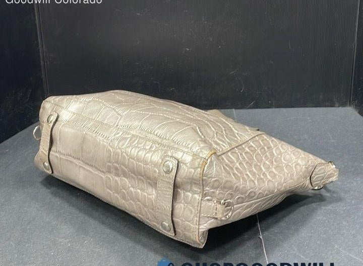 2012 Coach Ashley F20346 Metallic Silver Croc Embossed Leather Satchel