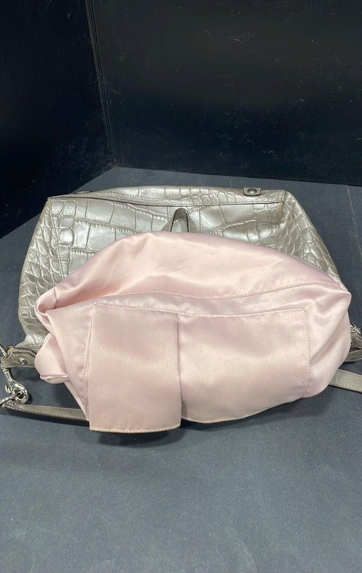 2012 Coach Ashley F20346 Metallic Silver Croc Embossed Leather Satchel