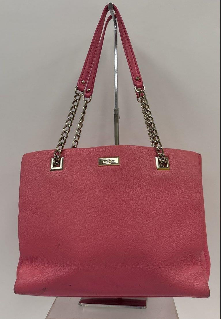 Kate Spade New York Pink Pebbled Leather Chain Strap Shoulder Tote