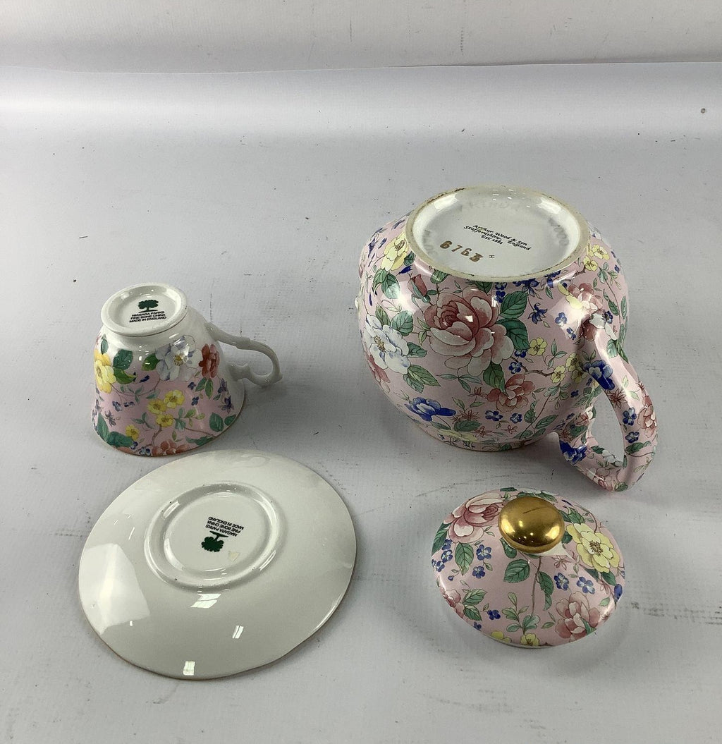 Arthur Wood Pink Floral Teapot Niagara Parks Cup and Saucer Set