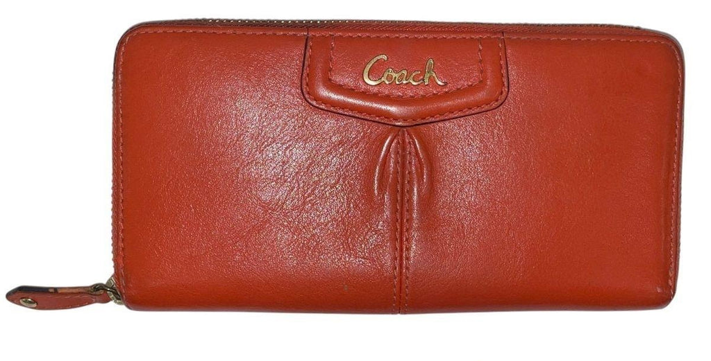 Coach Burnt Orange Leather Zip Around Continental Wallet