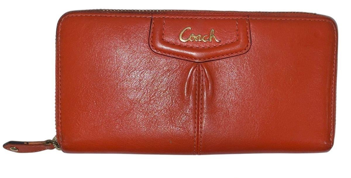 Coach Burnt Orange Leather Zip Around Continental Wallet