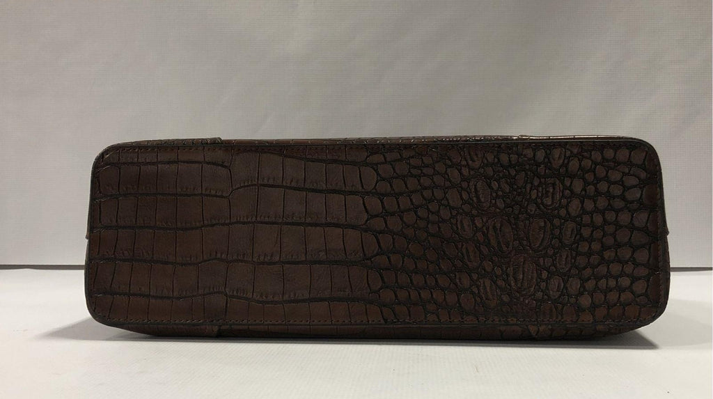 London Fog Mahogany Croc Embossed Satchel Bag, Brown Faux Leather Structured Handbag