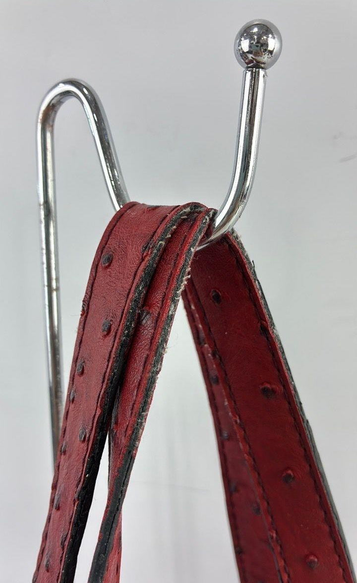 London Fog Red Faux Ostrich Tote Bag, Structured Shoulder Purse with Gold Tone Hardware