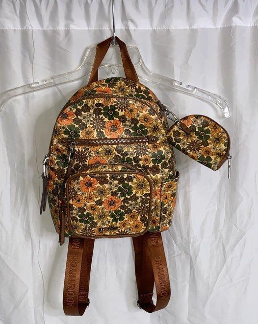 Steve Madden NYC Floral Tapestry Backpack with Brown Faux Leather Trim | Boho Festival Travel Bag