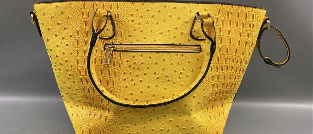 Yellow Croc Embossed Shopper Tote Bag | Structured Faux Leather Everyday Shoulder Handbag