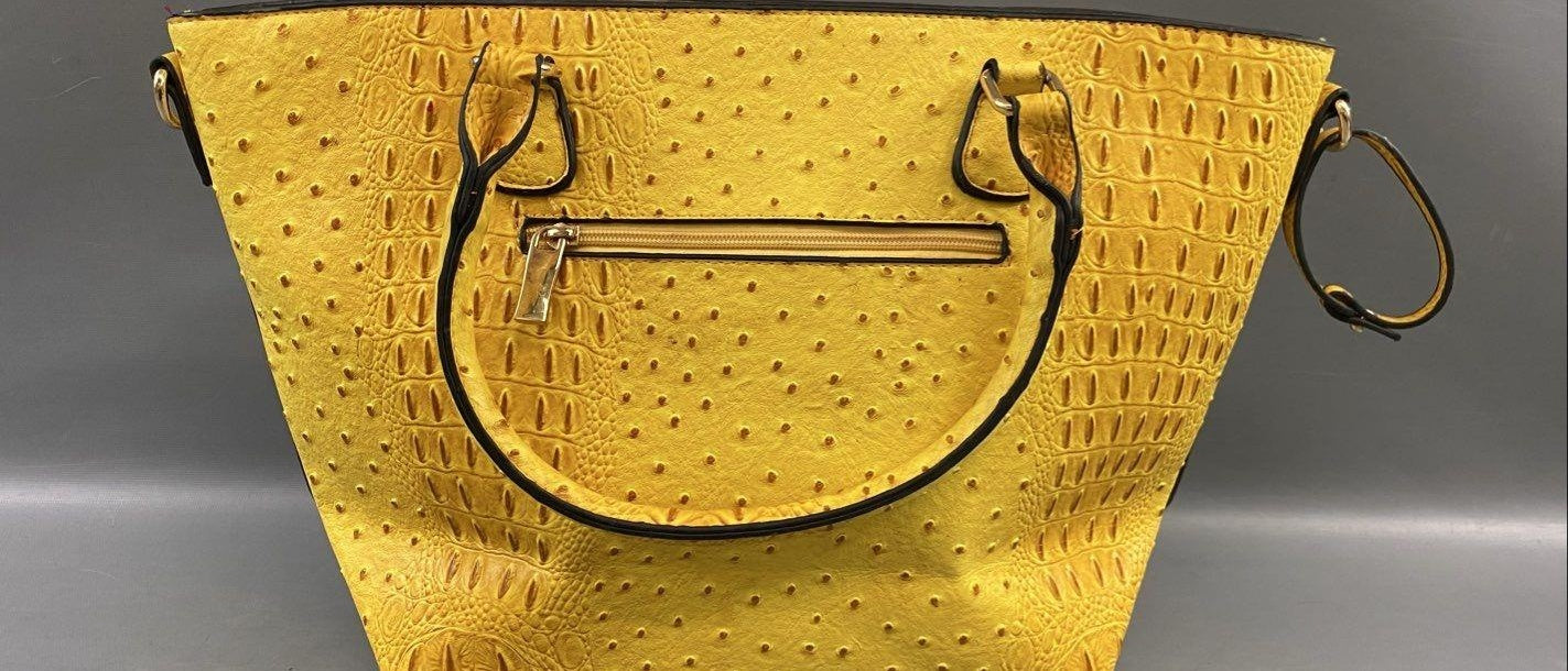 Yellow Croc Embossed Shopper Tote Bag | Structured Faux Leather Everyday Shoulder Handbag
