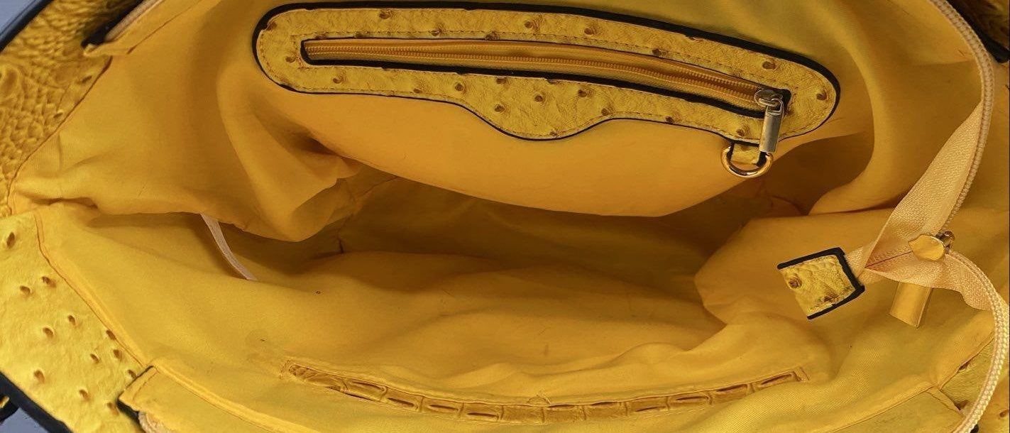 Yellow Croc Embossed Shopper Tote Bag | Structured Faux Leather Everyday Shoulder Handbag