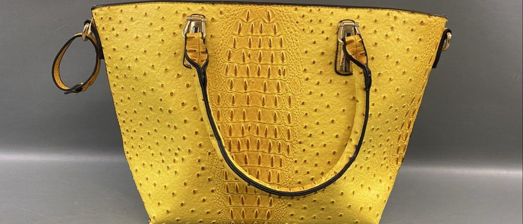Yellow Croc Embossed Shopper Tote Bag | Structured Faux Leather Everyday Shoulder Handbag