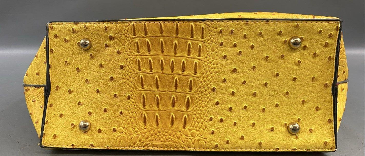 Yellow Croc Embossed Shopper Tote Bag | Structured Faux Leather Everyday Shoulder Handbag