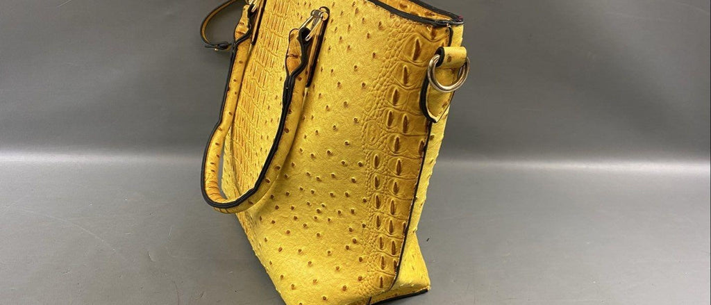 Yellow Croc Embossed Shopper Tote Bag | Structured Faux Leather Everyday Shoulder Handbag