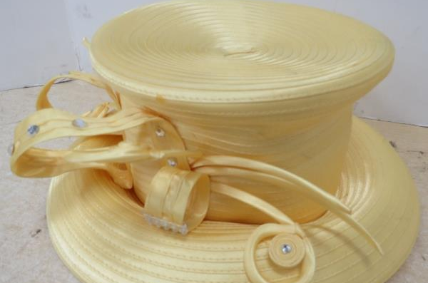 Vintage Ben Marc International Yellow Church Hat | Elegant Wide Brim Loop Bow Occasion Hat