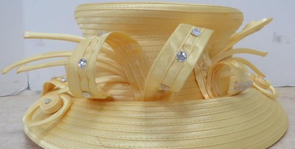 Vintage Ben Marc International Yellow Church Hat | Elegant Wide Brim Loop Bow Occasion Hat