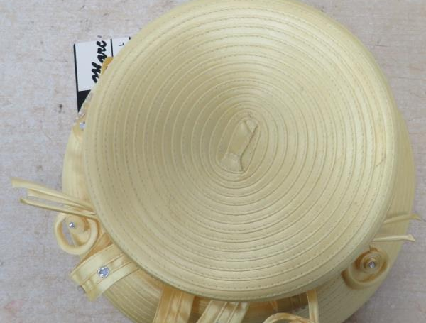 Vintage Ben Marc International Yellow Church Hat | Elegant Wide Brim Loop Bow Occasion Hat