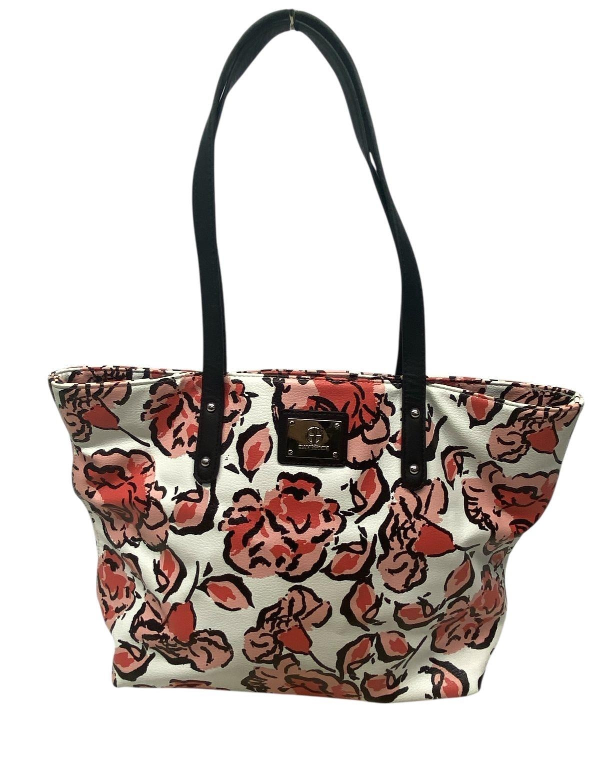 Giani Bernini Coral Rose Floral Pebbled Shopper Tote Shoulder Bag