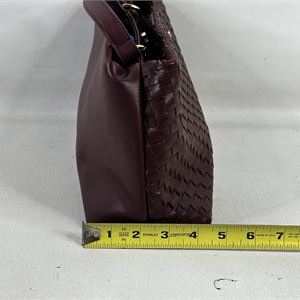 bebe Yara Burgundy Woven Satchel Bag, Small Structured Top Handle Handbag  Description
