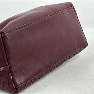 bebe Yara Burgundy Woven Satchel Bag, Small Structured Top Handle Handbag  Description