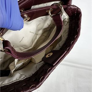 bebe Yara Burgundy Woven Satchel Bag, Small Structured Top Handle Handbag  Description