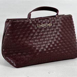 bebe Yara Burgundy Woven Satchel Bag, Small Structured Top Handle Handbag  Description