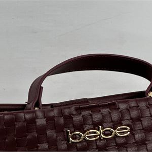bebe Yara Burgundy Woven Satchel Bag, Small Structured Top Handle Handbag  Description