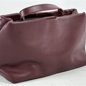 bebe Yara Burgundy Woven Satchel Bag, Small Structured Top Handle Handbag  Description