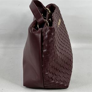 bebe Yara Burgundy Woven Satchel Bag, Small Structured Top Handle Handbag  Description