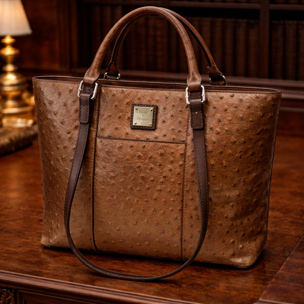 Dooney and Bourke Lexington tote in copper brown ostrich embossed leather