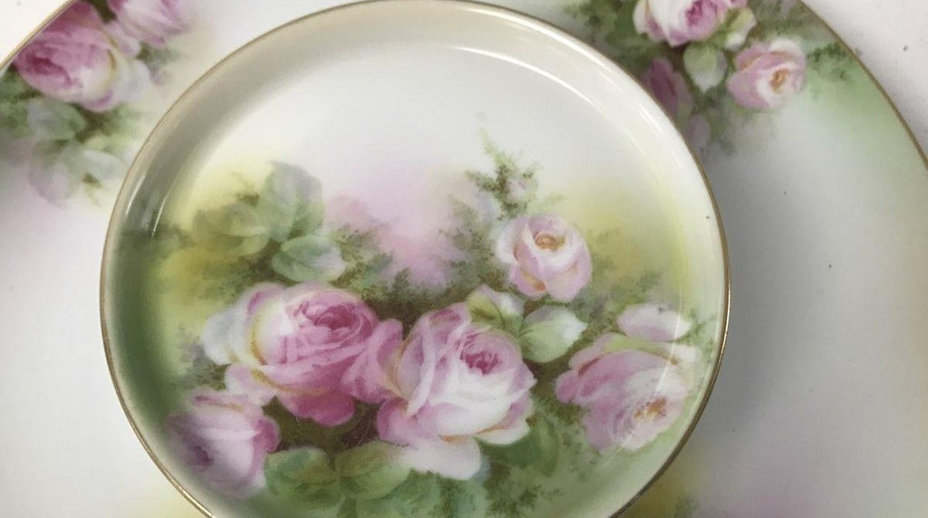 Schwarzburg Germany Pink Rose Two-Tier Appetizer Serving Dish