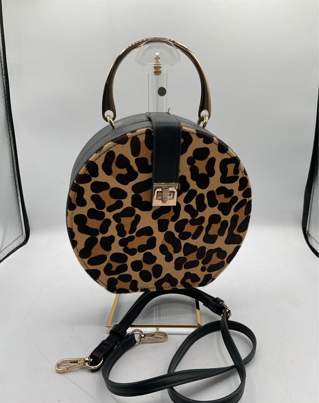 Dune London Circular Leopard Print Handbag Black Strap Round Crossbody Purse