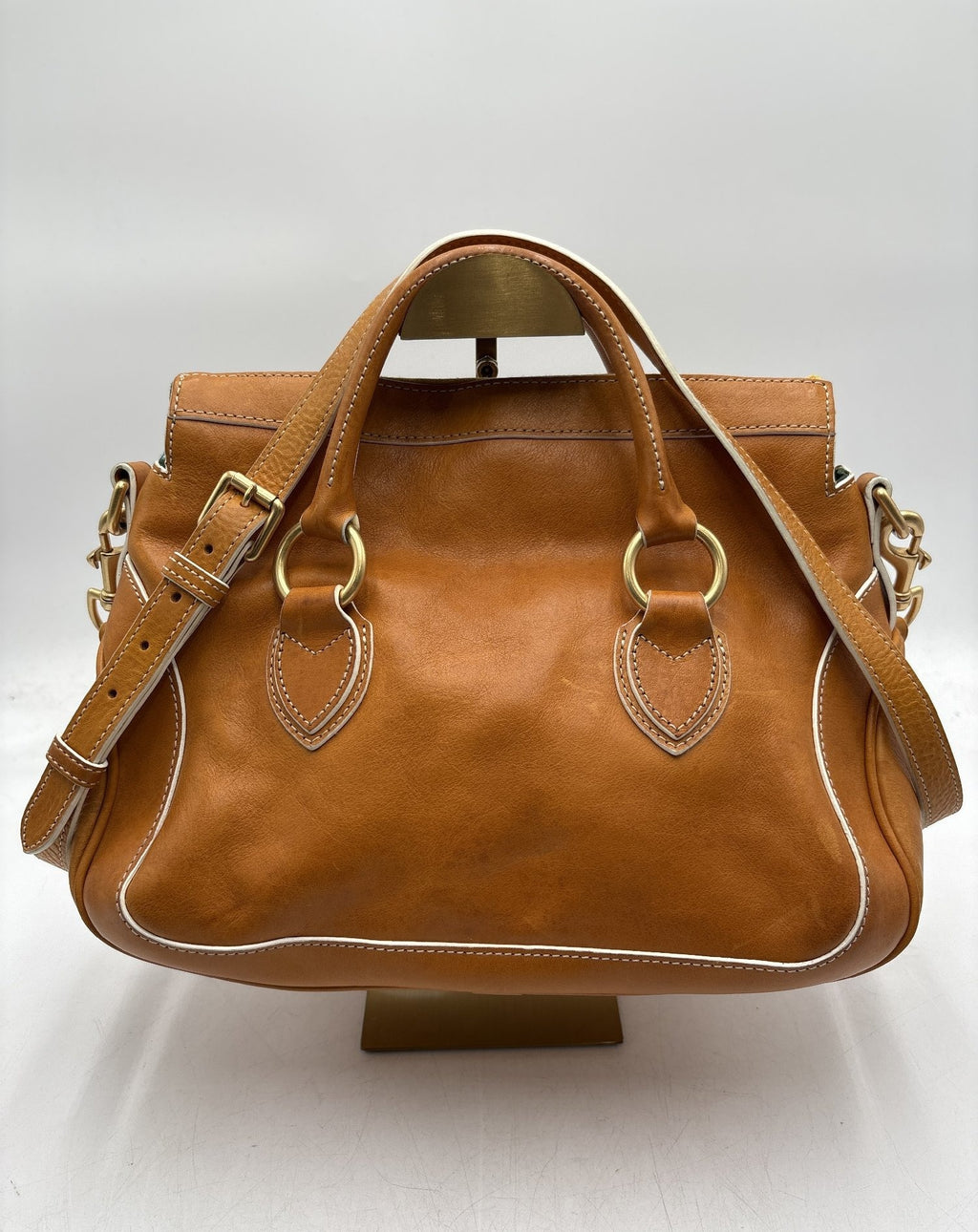 Dooney and Bourke Caramel Brown Leather Satchel Handbag Brass Hardware
