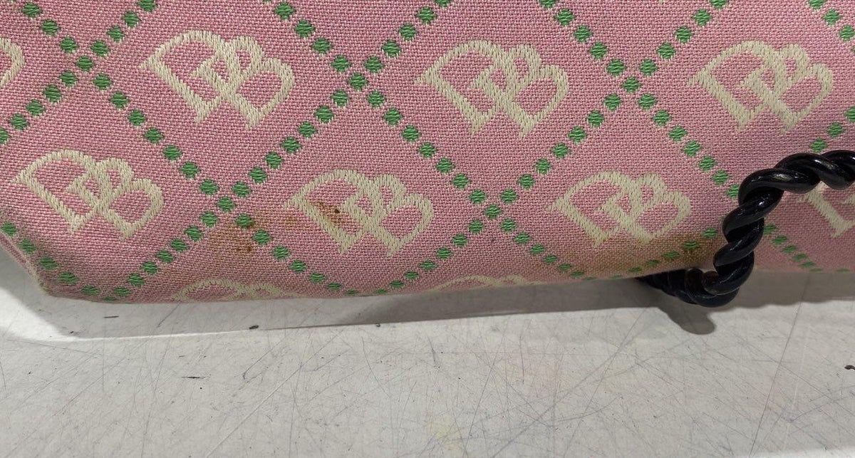 Early 2000s Dooney & Bourke Pink Signature DB Canvas Barrel Shoulder Bag