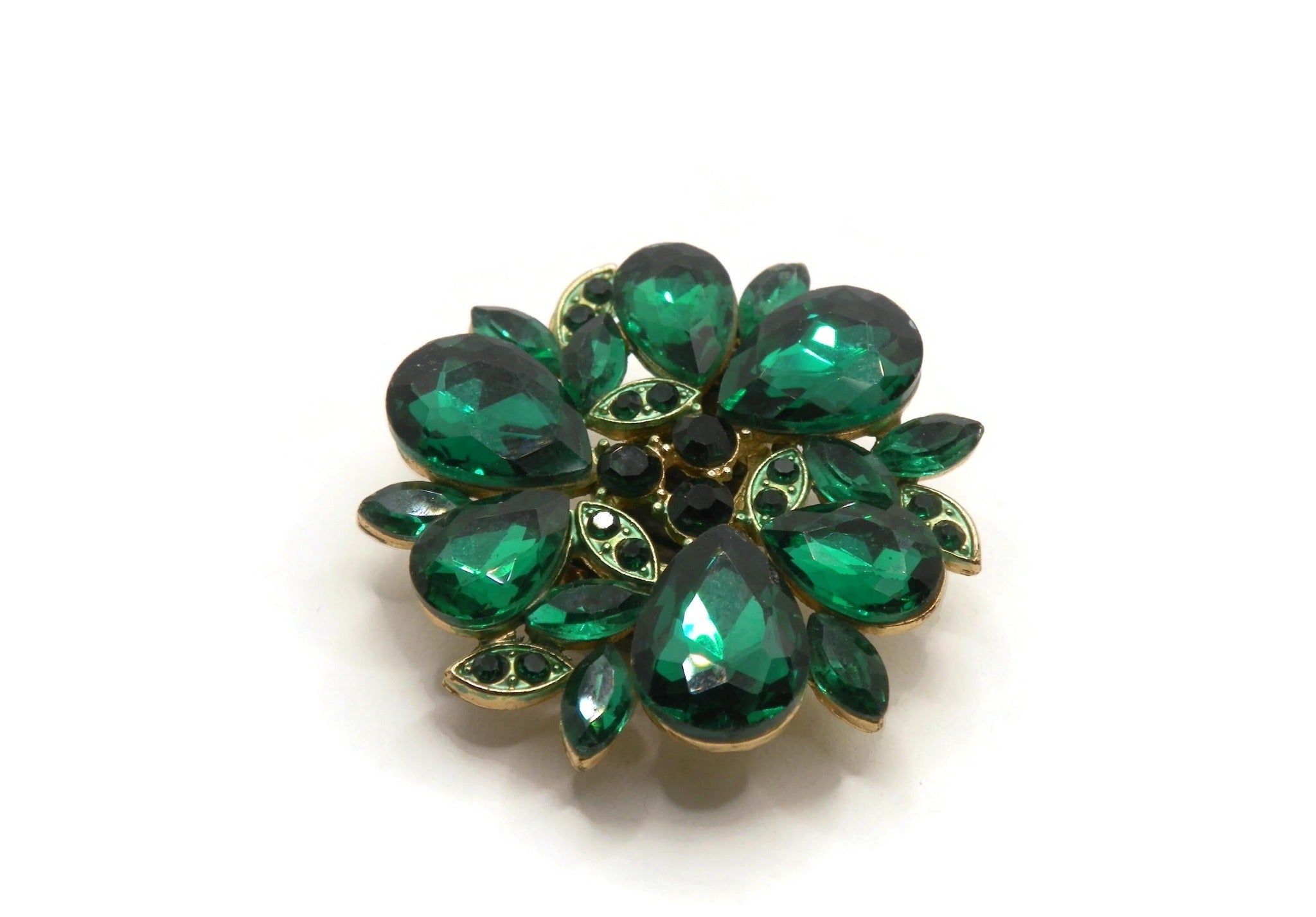 Vintage Gold Tone Green Rhinestone Cluster Stretch Cocktail Ring