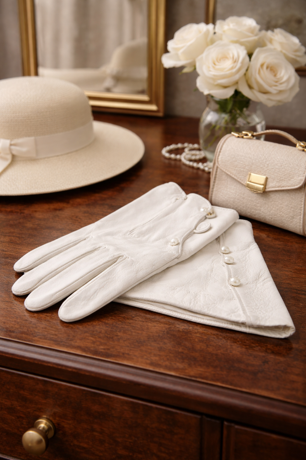 Vintage White Leather Ladies Dress Gloves | Soft Formal Gloves with Original Storage Bag