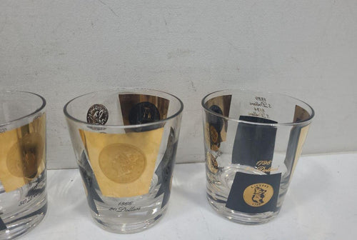 1960s Coin Barware Glasses Set of 6 – Gold & Black