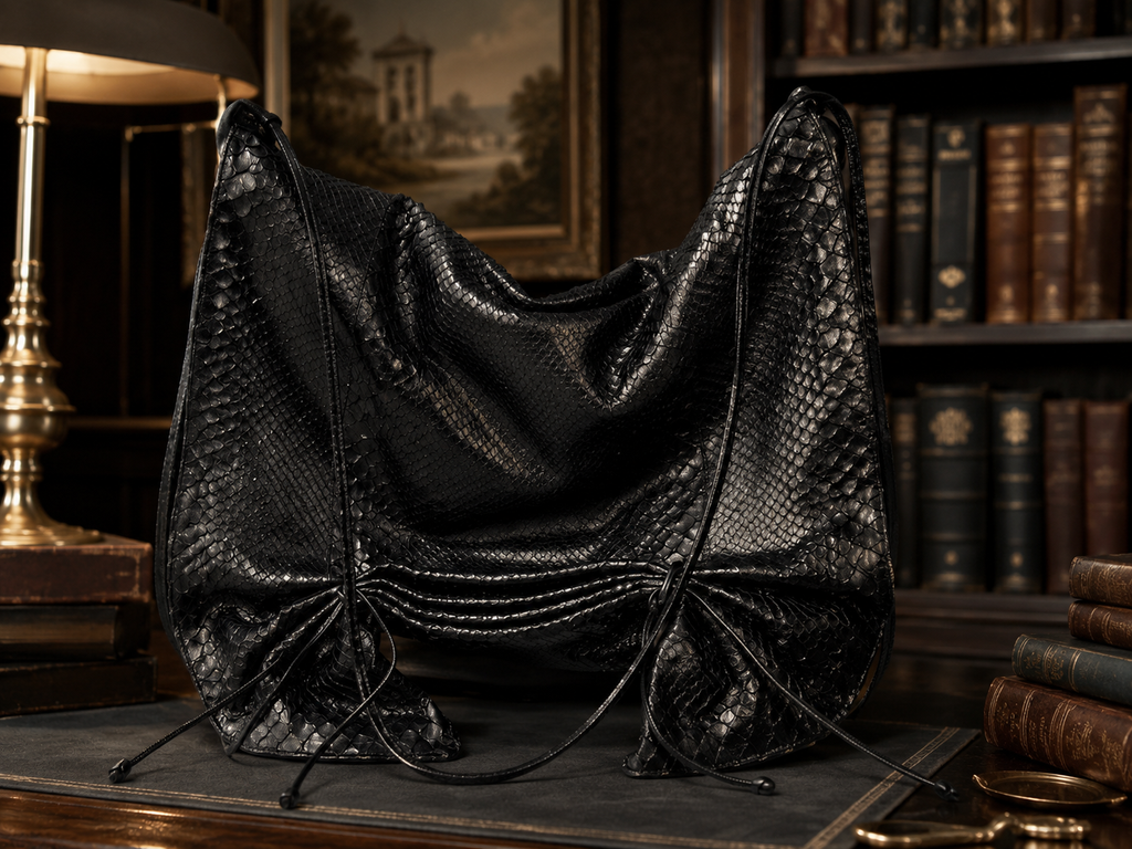 Vintage Carlos Falchi Black Leather Butterfly Bag with Textured Panels